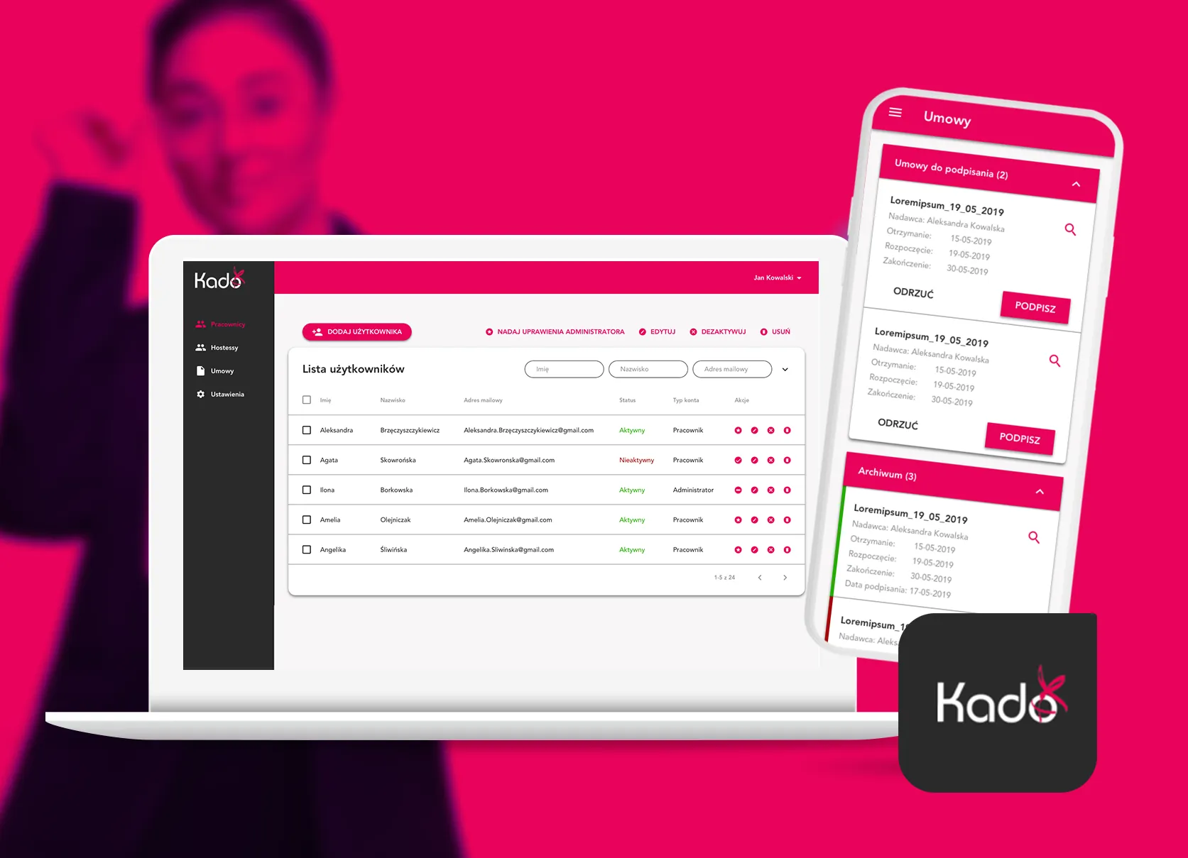 KADO Hostess Agency — Vertrag aus der Ferne unterschrieben, bevor die Hostess das Haus verlässt – weniger Absagen und schnellerer Auftragsstart